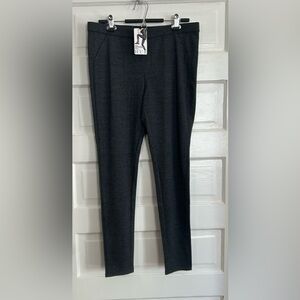 Hue Gray Herringbone Leggings with Leatherette Piping